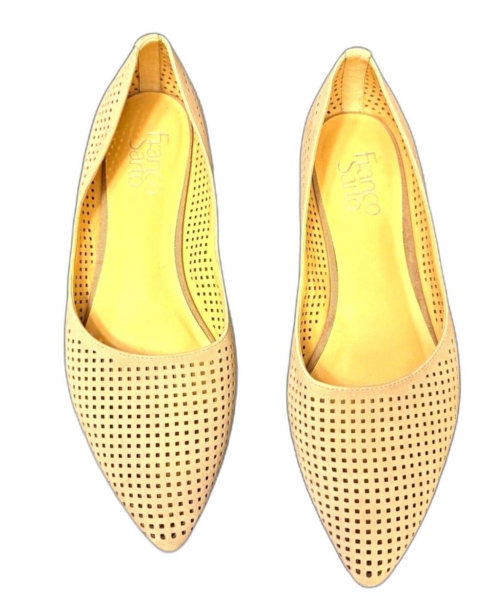 Franco Sarto Women’s Beige Suede Perforated Pointed Toe Slip-On Flats 8M